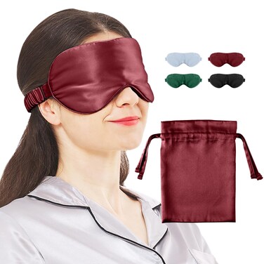 Silk Eye Sleeping Mask, Travel Mask, Eye Covers for Sleeping, Organic sleep mask, Real Adjustable Band, and Luxury Travel Bag (Red Wine)
