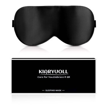 Silk Sleep Mask, 1 Count Black 100% Mulberry Silk Fabric with Adjustable Strap for Sleeping, Light Blocking Gifts