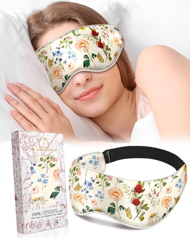 Silk Weighted Eye Mask - Microwave Eye Mask Heat and Cold Warm Compress for Sleeping Dry Eyes Pillow Soft Smooth Lavender Mulberry Silk Sleep Mask for Women Wife Mom - Flower