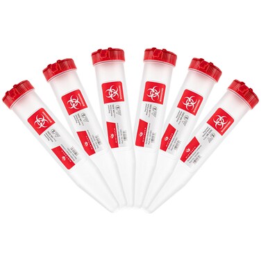 Single Use Travel Sharps Container for Needles, Syringes - Portable Small Sharps Container with New &amp; Improved Locking Lid - Puncture Resistant Needle Disposal Containers (6-Pack, 6)