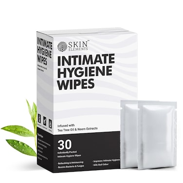 Skin Elements Intimate Hygiene Wipes   pH Balanced Wipes with Tea Tree Oil   Avoids Itching and Bad Odor   Pack of 30 Individually Wrapped Wipes