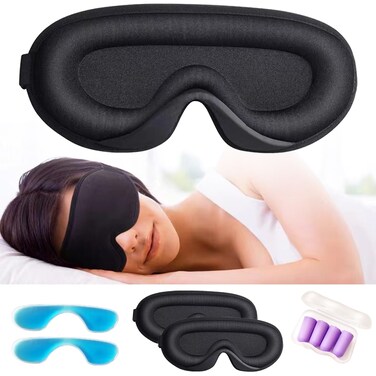 Sleep Mask for Side Sleeper, Upgraded 3D Contoured Cup Eye mask Blindfold for Man Women, Block Out Light, Eye mask with Adjustable Strap, Breathable &amp; Soft for Sleeping, Yoga, Traveling (Black)