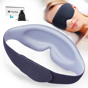 Sleep Mask for Women &amp; Men - 100% Light-Blocking, Comfortably Adjustable - 3D Contour Sleeping Eye Mask Cover for Travel, Yoga, Napping, and Shift Work (Grid-Gray)