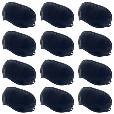 Sleep Mask Pack of 12 - Eye Shade, Blindfold for Men, Women and Children, Adjustable, Expandable Dual Straps for a Perfect Fit, Cover, Party Games, Travel, Hotel, Yoga, Camp, Nightshift Lightweight