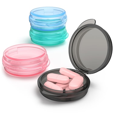 Small Pill Box, (4 Pack) Travel Pill Case Portable Daily Pill Organizer Mini Medicine Storage Container for Pocket Purse Cod Liver Oil Storage Box Earplug Case