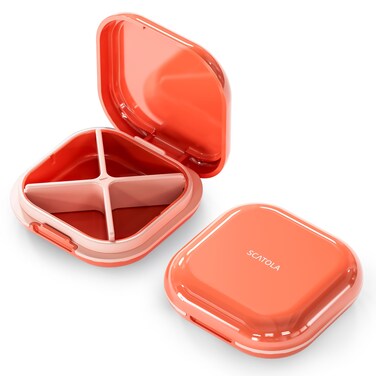 Small Pill Case, Travel Pill Box, Portable Pill Organizer, Pill Container for Pocket 4 Compartments, Daily Compact Travel Medicine Holder for Vitamins Medication (Pink)