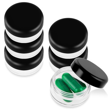 Small Pill Organizer Box, 5 Pcs Travel Pill Case Holder Daily Portable Pill Cases BPA Free Travel Mini Pill Container Organizers for Pocket (Black)