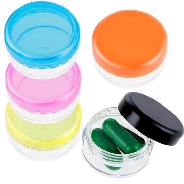 Small Pill Organizer Box, 5 Pcs Travel Pill Case Holder Portable Daily Mini Pill Container BPA Free Medicine Storage Container for Purse Pocket Briefcase (Blue/Orange/Yellow/Black/Rose Red)