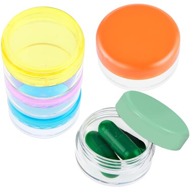 Small Pill Organizer Box, 5 Pcs Travel Pill Cases Holder Portable Daily Mini Pill Container No BPA Medicines Storage Containers for Purse Pocket Briefcase (Blue/Orange/Rose Red/Yellow/Green)