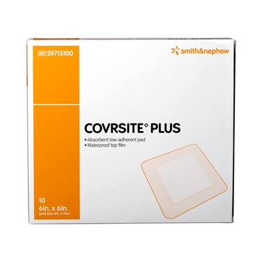 Smith &amp; Nephew 59715000 COVRSITE Plus Cover Dressing, Waterproof Dressing for Wounds, 4" Width, 4" Length