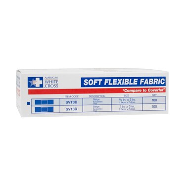 Soft Flexible Fabric Adhesive Strips, Sterile, 3/4" x 3", 100/Box, 12 Box/Case (Pack of 1200)