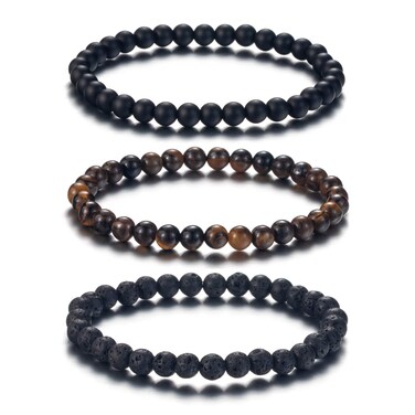 SOFTONES 6MM Lava Rock Aromatherapy Anxiety Essential Oil Diffuser Beads Bracelet for Women Men,Friendship Couples Gifts Natural Stone Bracelets