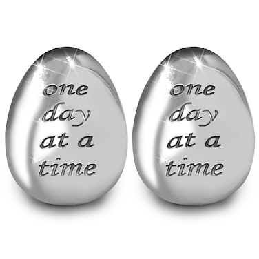 Soothing Stone Thumb Stones Relieve Anxiety Stones Lucky Inspirational Gift for Parent Family Friend, Meaning One Day at a Time (Glossy Silver, 2)