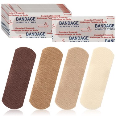 Sosation 200 Count Skin Tone Bandages Flexible Fabric Adhesive Bandages Wound Care First Aid Favor for Cuts Scrapes Scratches Protection(Multicolor)