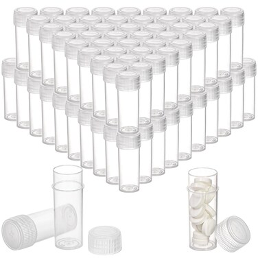 SOUJOY 200 Pieces Small Pill Bottle, 5ml Plastic Sample Bottle, Empty Prescription Medicine Vial Container with Cap, Clear Tiny Travel Tubes for Storage Portable Lab