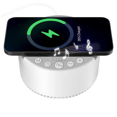 Sound Machine with Wireless Charger&amp;Bluetooth Speaker White Noise Machine with Memory Function,6 Soothing Sounds,3 Timers Modes for Baby Kids Adult &amp; Home Office Travel