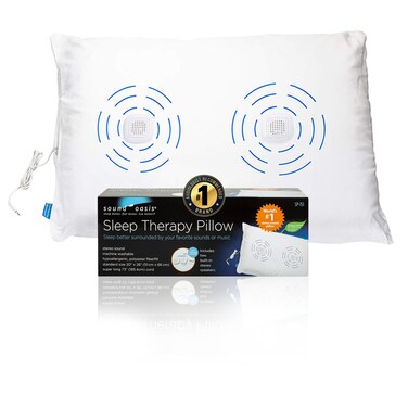 Sound Oasis Sleep Therapy Pillow, 2 Hi-Fidelity, Ultra-Thin Stereo Speakers, Vol. Control, Connect to Sound Source, Fall Asleep Wake Up Refreshed, Sleep, Relax, Manage Tinnitus, Comfortable &amp; Soft.