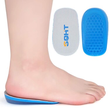 SQHT Height Increase Insoles - Heel Lift Inserts for Leg Length Discrepancies and Achilles Tendonitis, Heel Cups for Men and Women (Large (0.6" Height)) Blue&amp;Beige
