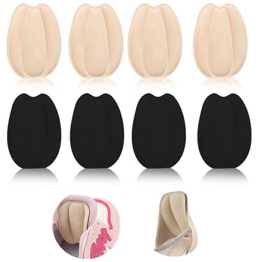 Suede Self Adhesive Tongue Pads for Shoes, Comfort Tongue Pad Padding, Non Slip Tongue Cushion Inserts, Forefoot Cushion Heel Pads Filler for Unisex (Beige and Black, 6 Pair)