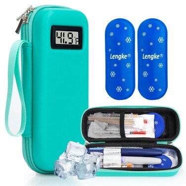 SUNMON Insulin Cooler Travel Case with Temperature Display, Portable Diabetes Travel Case with 2 TSA Approved Ice Pack for Insulin Pen and Other Diabetic Supplies (Green)