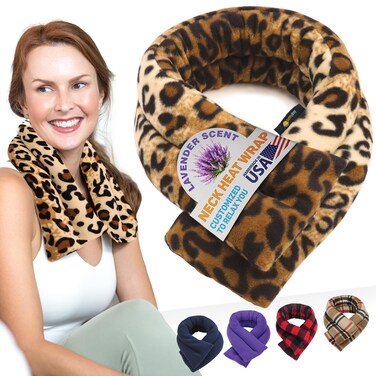 SunnyBay Microwave Heating Pad, Microwavable Heated Neck and Shoulder Wrap, Soothing Weighted Moist Heat or Ice Pack with Flaxseed and Lavender, FSA HSA Approved, 26x5 Inches, 2.5 lbs, Leopard