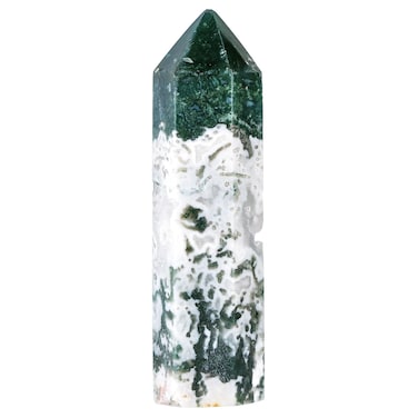 SUNYIK 3.2-4.1" Natural Moss Agate Crystal Wand, Polished 6 Facted Crystal Point Tower for Reiki Healing Meditation Divination Therapy Home Office Decor
