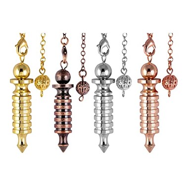 SUNYIK 4PCS Isis Point Spiritual Point Copper Metal Pendulum for Dowsing Divination, Healing Spiral Dowsing Pendulum Set Meditation Tool with Chain 7