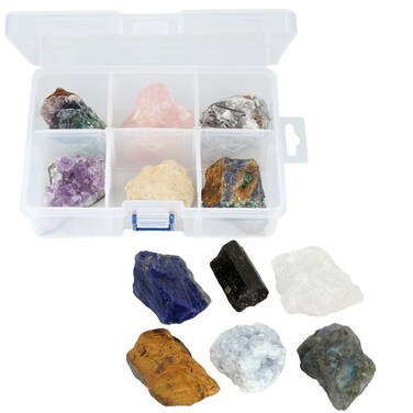 SUNYIK 6 Assorted Rough Stone Raw Crystal Quartz for Tumbling,Cabbing,Crystal Healing Kits