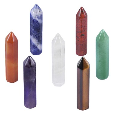 SUNYIK 7 Chakra Mini Single Points Wand Kit, Gemstone Hexagram Healing Crystal Point Chakra Reiki Meditation Therapy Decoration