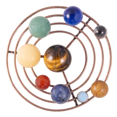 SUNYIK 9 Planets Solor System Crystal Sphere Kit with Metal Orbit, Healing Chakra Crystal Ball Set Galaxy Universe Tabletop Display for Home Office Decoration
