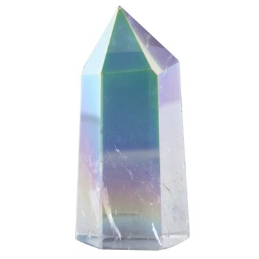 SUNYIK Angel Aura Quartz Titanium Coated Crystal Self Standing 6 Facet Single Point Figurine Sphere,1.2"-2.5