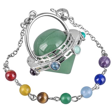 SUNYIK Green Aventurine Crystal Point Pendulum Faceted Healing 7 Chakra Crystal Pendant Pendulum for Dowsing Divination Meditation