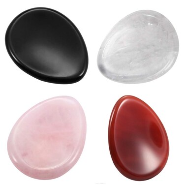 SUNYIK Handcarved Thumb Worry Stone, Polished Palm Pocket Stones Healing Crystals, Teardrop Set of 4