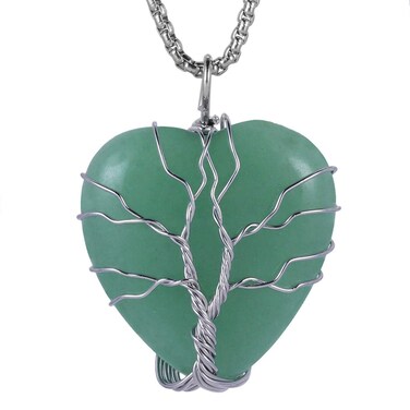 SUNYIK Natural Green Aventurine Crystal Pendant Necklace for Women, Handmade Copper Wire Wrapped Heart Love Healing Reiki Crystal Jewelry