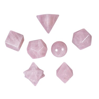 SUNYIK Platonic Solids Sacred Geometry Set of 7, Natural Sacred Gemstones Kit with Merkaba Star for Reiki Healing Meditation Wicca, Rose Quartz
