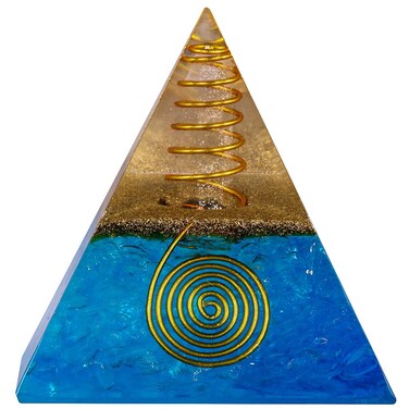 SUNYIK Rock Quartz Stone Orgone Pyramid, Resin Stone Chips Healing Crystals Pyramid for Figurine Decoration Protection Reiki Healing 1.96", Blue