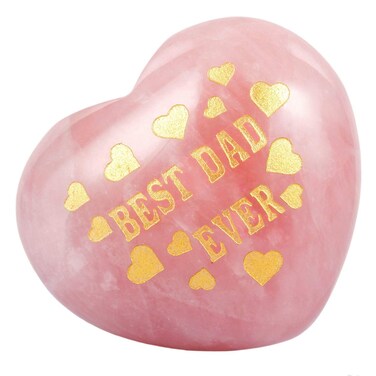 SUNYIK Rose Quartz Carved Puff Heart Pocket Stone-Best Dad Ever, Healing Palm Crystal (1.8"), Pack of 1