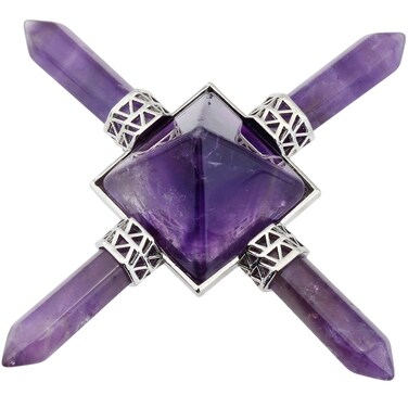 SUNYIK Stone Pyramid Energy Generator, Healing Crystal Point Four Directions Decoration for Reiki Balancing Meditation, Amethyst