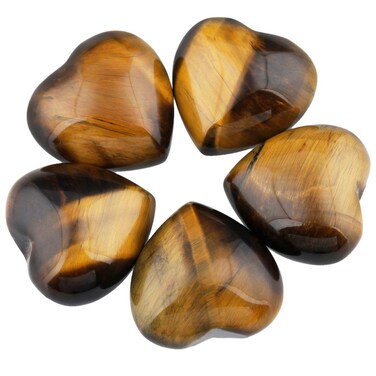 SUNYIK Tiger's Eye Gemstone Pocket Mini Puff Heart Worry Healing Palm Stone Pack of 10(0.5")