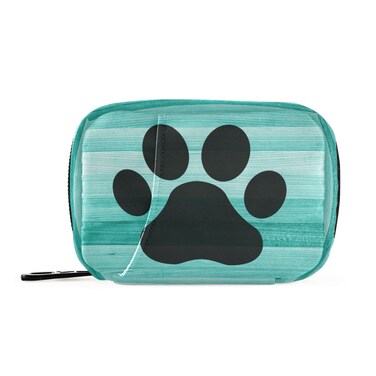 Teal Turquoise Wooden Striped Pill Case, Weekly Portable Dog Paw Pill Bag Container 7 Days Pill Box Organizer Vitamin Supplement Holder with Zipper for Travel Family Busines