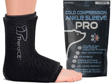 TheraICE Ankle Ice Pack Wrap PRO for Swelling, Reusable Ankle Ice Pack for Sprained Ankle Injuries, Cold Therapy, Plantar Fasciitis Relief, Achilles Tendonitis, FocusZones for Extra Cooling &amp; Pressure