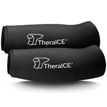 TheraICE Elbow &amp; Knee Ice Pack for Injuries Compression Sleeve, Reusable Gel Cold Pack for Knee, Elbow, Ankle, Calf - Flexible Cold Wrap Recovery for Meniscus, ACL, MCL, Pain Relief (S)