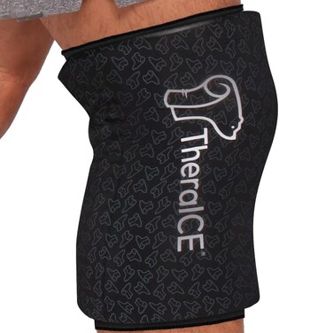 TheraICE Knee Ice Pack Wrap PRO Compression Sleeve, Reusable Gel Cold Packs Brace Also for Elbow, Ankle &amp; Calf - Flexible Cold Wrap Recovery, FocusZone Technology for Extra Cooling &amp; Pressure (M)
