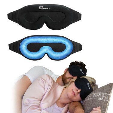 TheraICE Sleep Mask + Cooling Gel Relief - Sleep Eye Mask Blackout Blindfold Cold - 3D Contoured Relaxing No Pressure Eye Cover to Block Light for Comfortable Soothing Night Sleeping/Men &amp; Women
