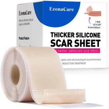 Thicker Silicone Scar Sheets, Medical Grade Silicone Scar Tape Roll (118" x 16") Effective, Strong Stickiness, Scar Sheets for Surgical Scars, Keloid, C-Section, Burn, Acne