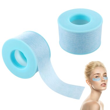 Thinp 2 Rolls Silicone Sensitive Skin Tape Waterproof Medical Reusable Adhesive Blue Silicone Tape for Wound Care Mouth Tape for Sleeping Eyelash Tape(0.98Inch X 3.9 Yards)