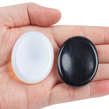 Thumb Worry Stone, Stress Relax Healing Reiki Crystal Pocket Palm Stones,Black Obsidian and Opalite,Pack of 2