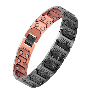 Tiger Stripe 99.9% Pure Copper Magnetic Bracelet for Men - 3000 Gauss Double-Row Strong Magnetic Copper Adjustable Bracelets