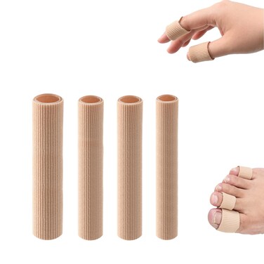 Toe Tube Sleeve Protectors 4Pcs, Cuttable Toe Finger Fabric Sleeve Protectors with Gel Lining Pad for Relieving Toe Pressure Pain