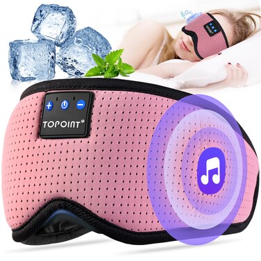 TOPOINT Sleep Mask with Bluetooth Headphones, Breathable Silk Eye Mask for Sleeping Men Women, Bluetooth Sleep Mask Blackout with Speakers, Microphone Handsfree, USB C for Travel Meditation Gifts